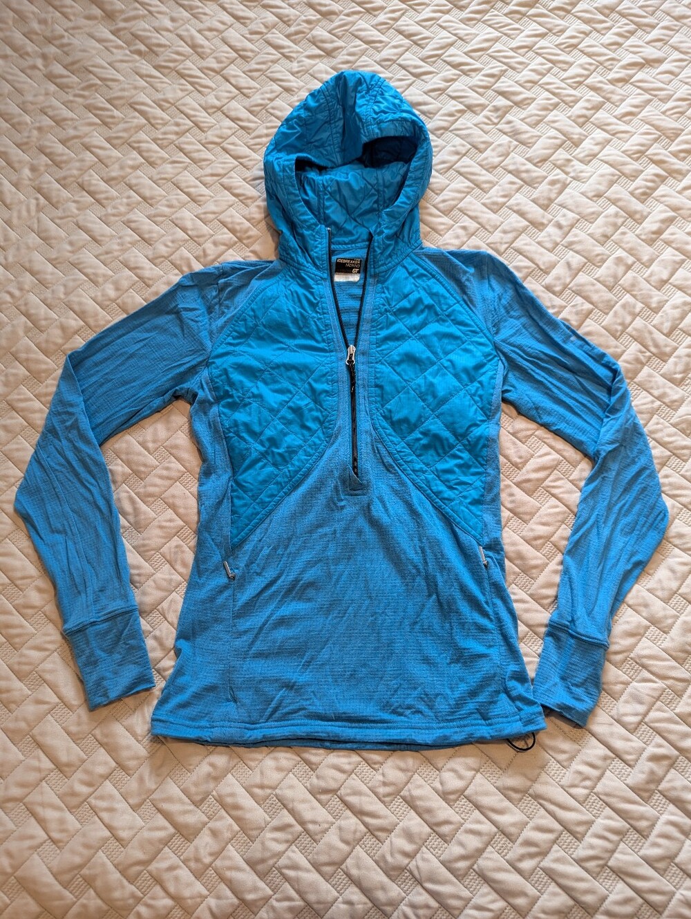 Icebreaker Blue Quilted Hooded 1/2 Zip Sz.S